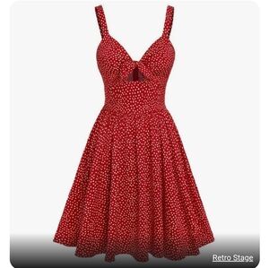 Retro stage 2XL red polka dot dress